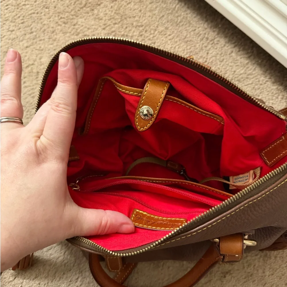 Dooney & Bourke Brown Pebble Leather Bristol Bag w/ Red Lining EUC!!! - Picture 11 of 12